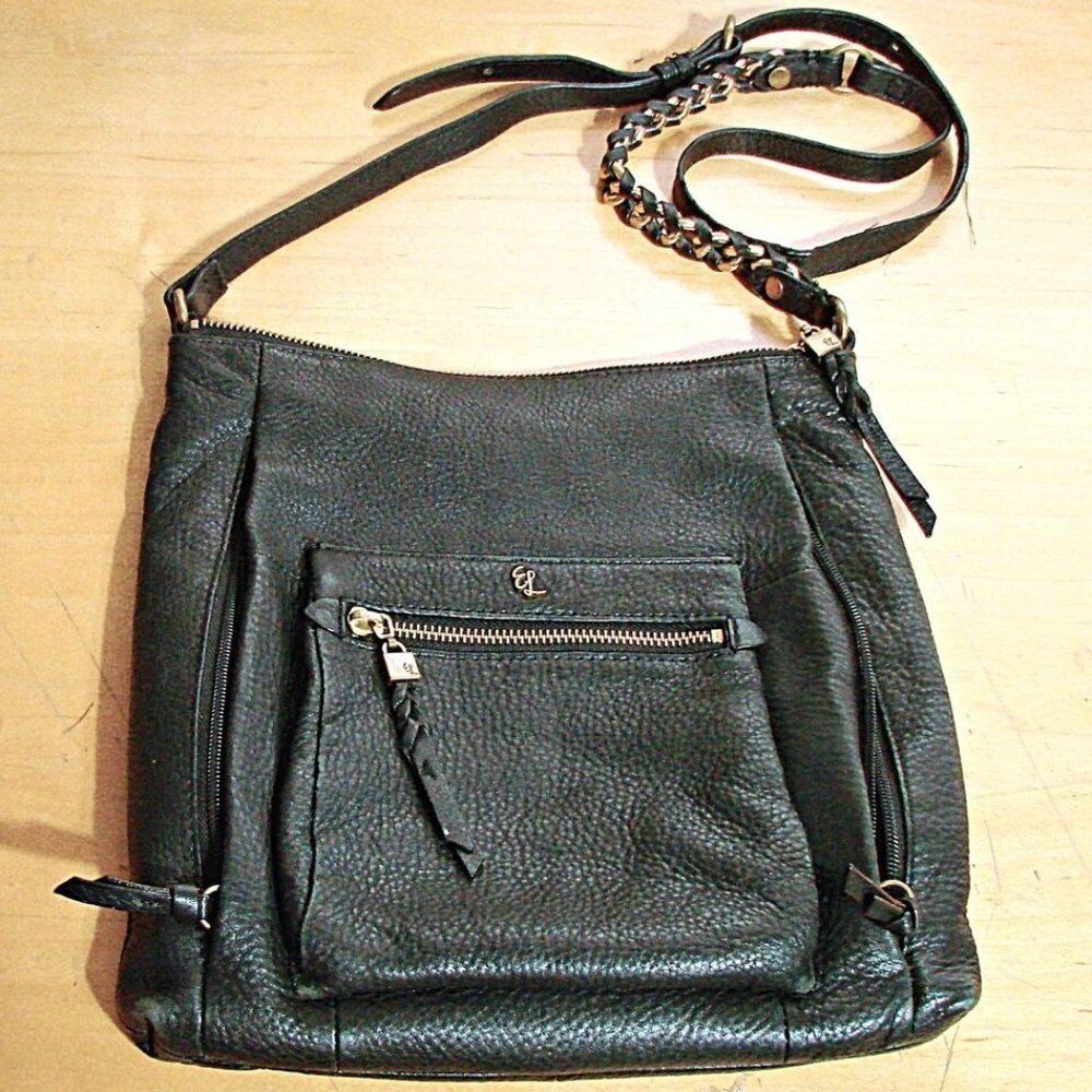 Elliot Lucca Gwen Black Butter Soft Leather Flat Purse Crossbody Bag Chain Strap